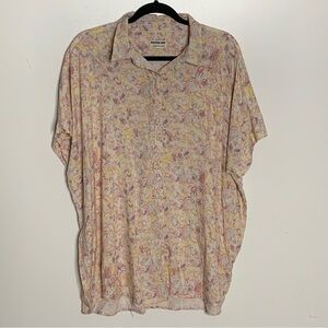 Paradise Now Shell Print Button Down Shirt Women XL Flowy Collar Short Sleeve